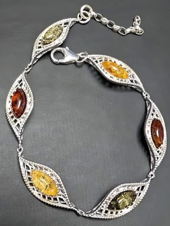 SILVER(10.38G), AMBER BRACELET 7", SUGGESTED RETAIL VALUE $660