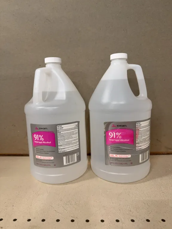 2 1 gallon jugs of 91% isopropyl alcohol