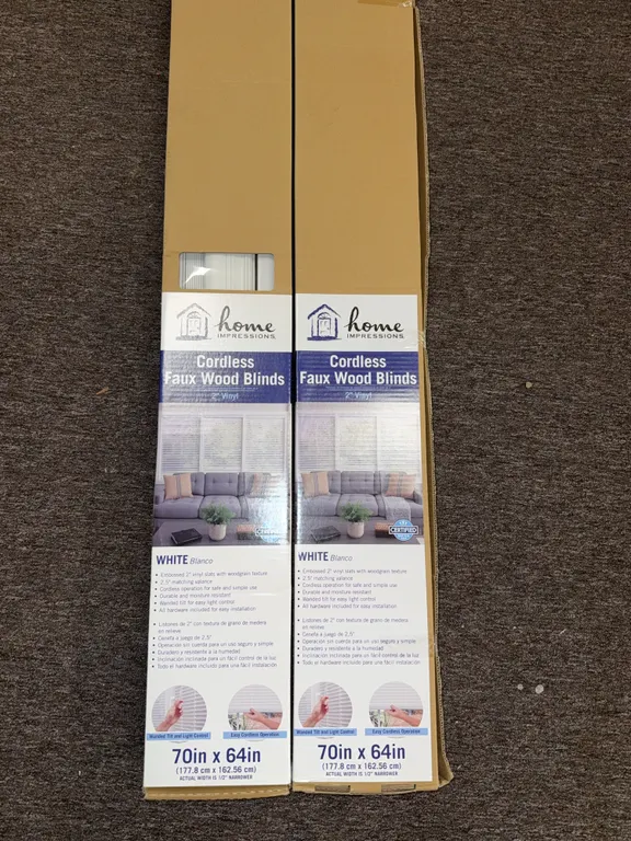 Home impressions cordless Faux wood blinds 2 inch vinyl 70“ x 64“