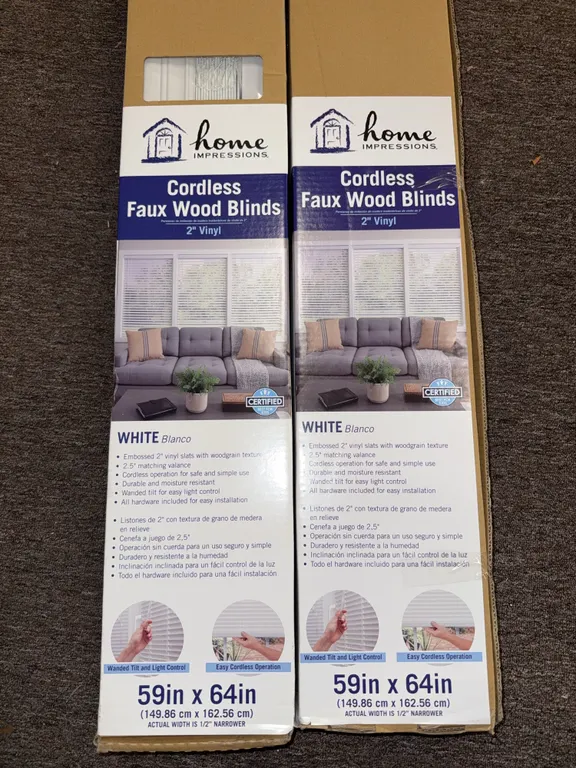 Home impressions cordless Faux wood blinds 2 inch vinyl 59“ x 64“