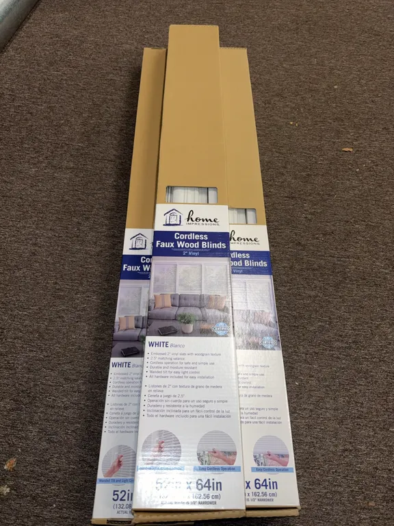 Home impressions cordless Faux wood blinds 2 inch vinyl 52“ x 64“