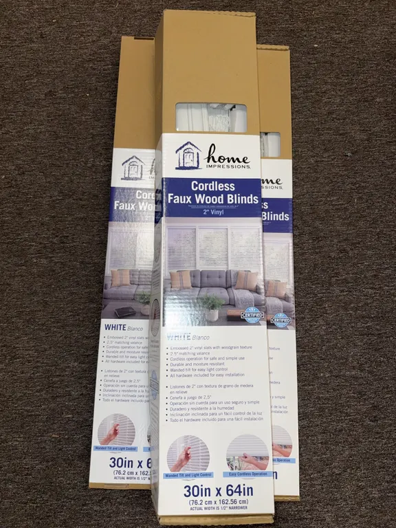 Home impressions cordless Faux wood blinds 2 inch vinyl 30“ x 64“