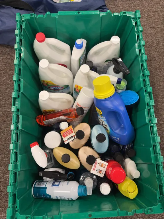 box of assorted cleaning products contents only