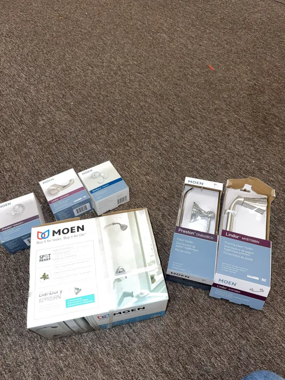 Moen towel, hooks, and holders and showerhead