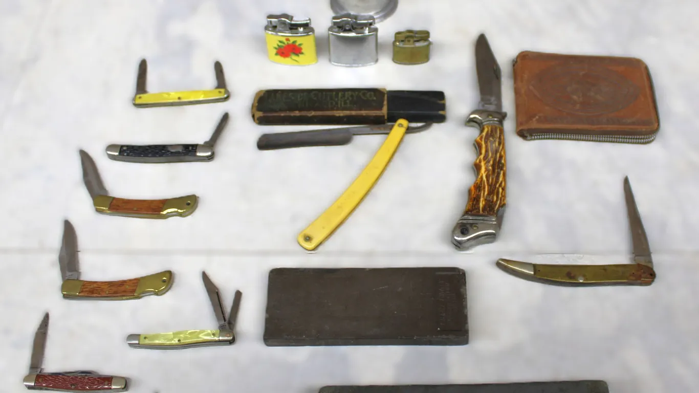 Pocket Knife, Razor, Lighter & Stone Collection