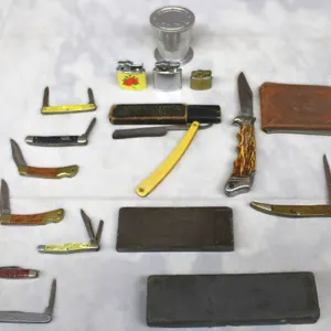 Pocket Knife, Razor, Lighter & Stone Collection
