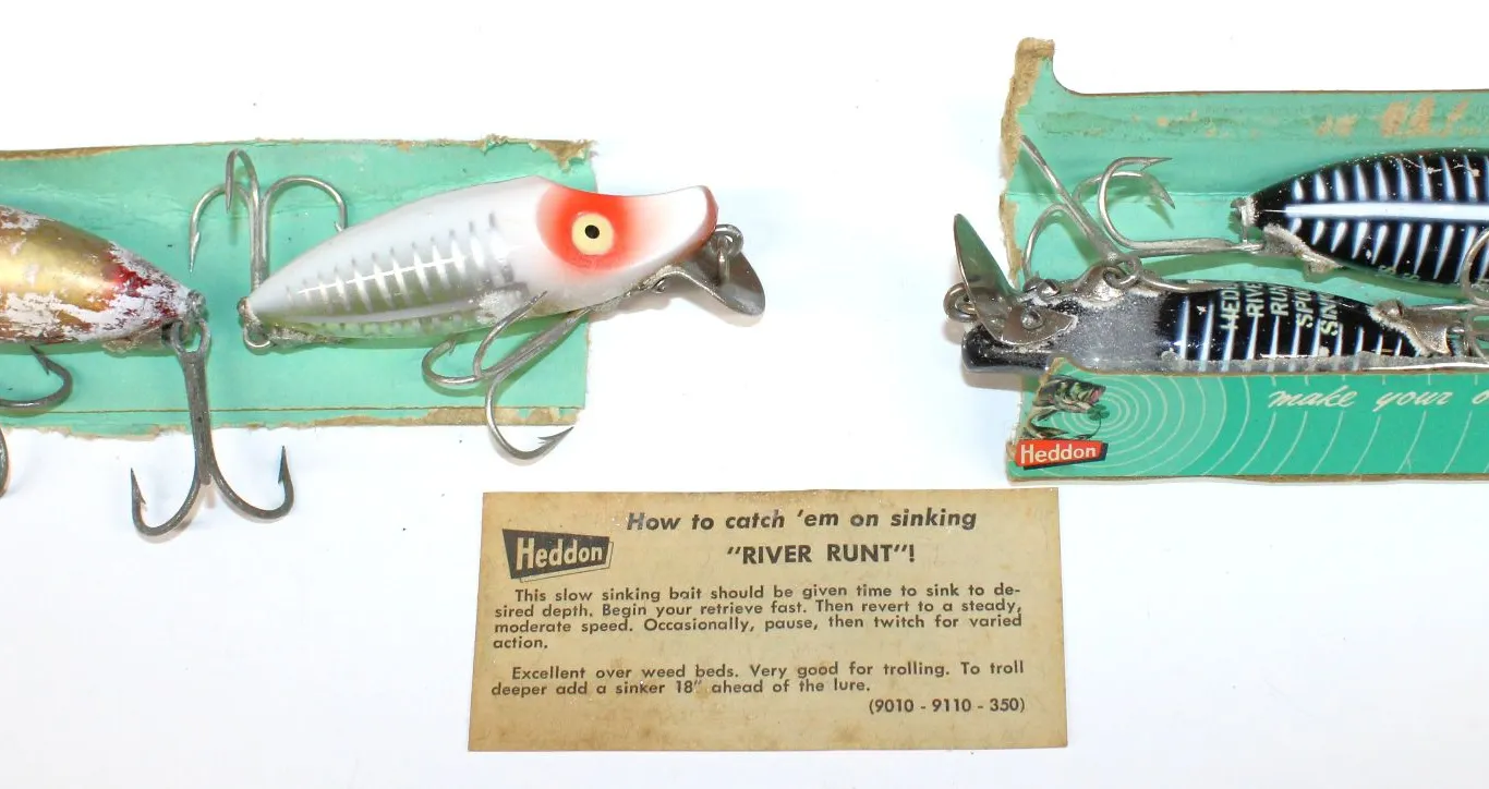 Heddon River Runt Spook Sinker Lures, Boxes, Card