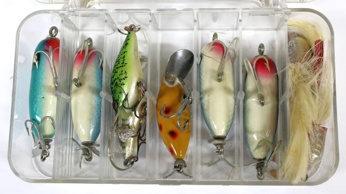 Fishing Lures in Plastic Tackle Box