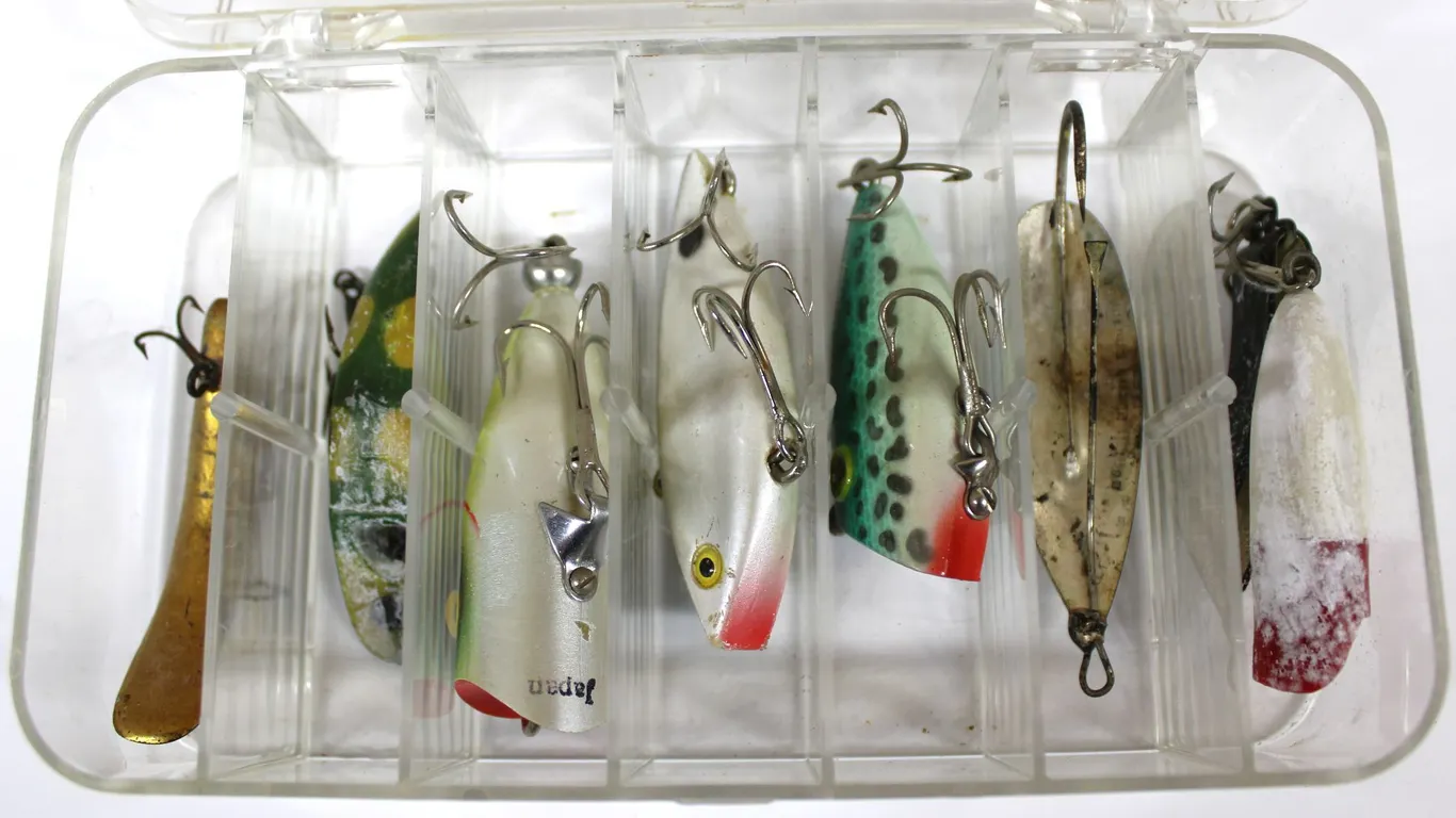 Fishing Lures in Plastic Tackle Box
