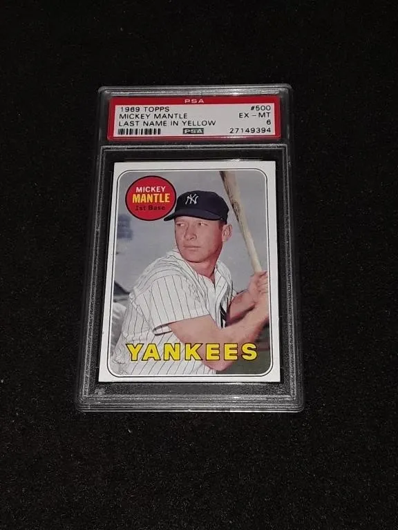 1969 Topps Mickey Mantle PSA 6 Last Name In Yellow