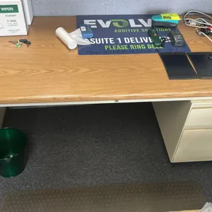 60”x30” Laminate desk with metal base and poly chair mat