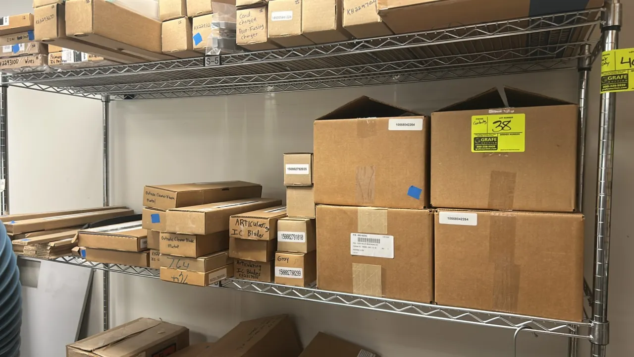 Assortment of Kodak NexPress maintenance kits, parts, and consumables. Includes fuser roller maintenance kit (P/N: KH2182200), articulating IC blades