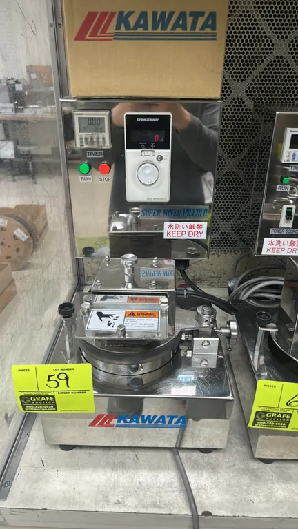 Kawata SMP-2 Supermixer Piccolo high-speed laboratory mixer. Features stainless steel construction, integrated digital timer, Oriental Motor digital s