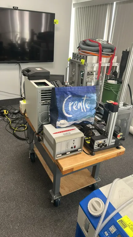 Redcliffe Magtronics MagScan testing system lot. Includes MagScan interface unit, MagScan adaptors in hard case (S/N: 1005R), motorized linear inspect