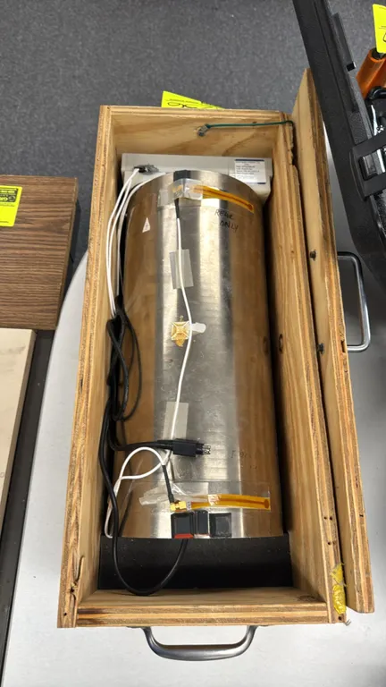 Eastman Kodak HT02329-04 Capacitec lab component. Features a cylindrical metal assembly equipped with surface-mounted flexible sensor strips, wiring l