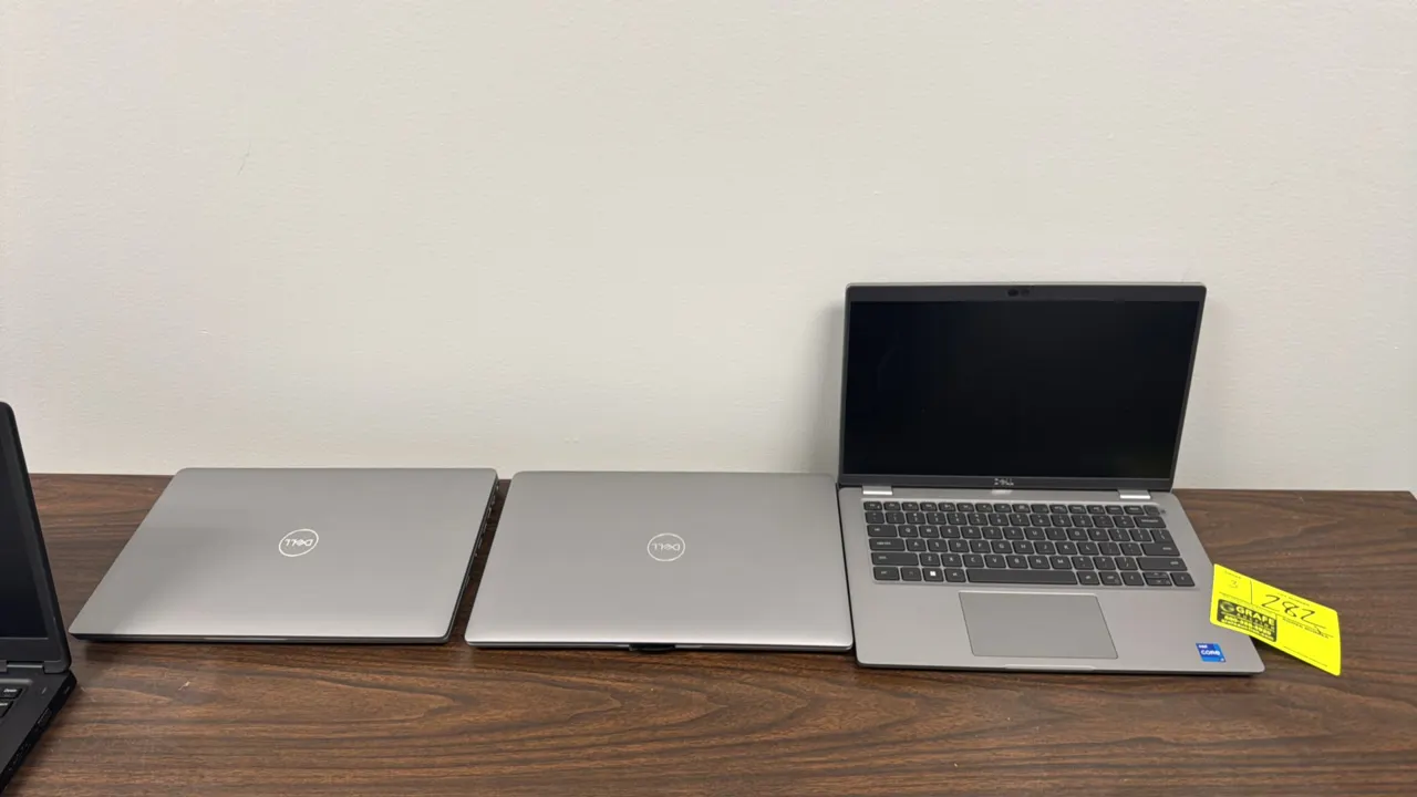 2023 Dell Latitude 5440 laptops. Features 14" display, integrated webcam, and keyboard with trackpad. Electrical: 20V. Note: Power cords not included.