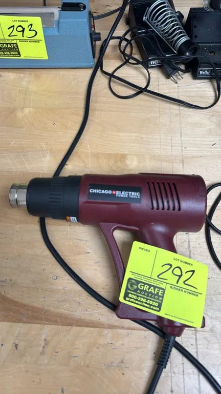 Chicago Electric 69343 12-setting heat gun. S/N: 371071514. Electrical: 120V, 60 Hz, 1500W.