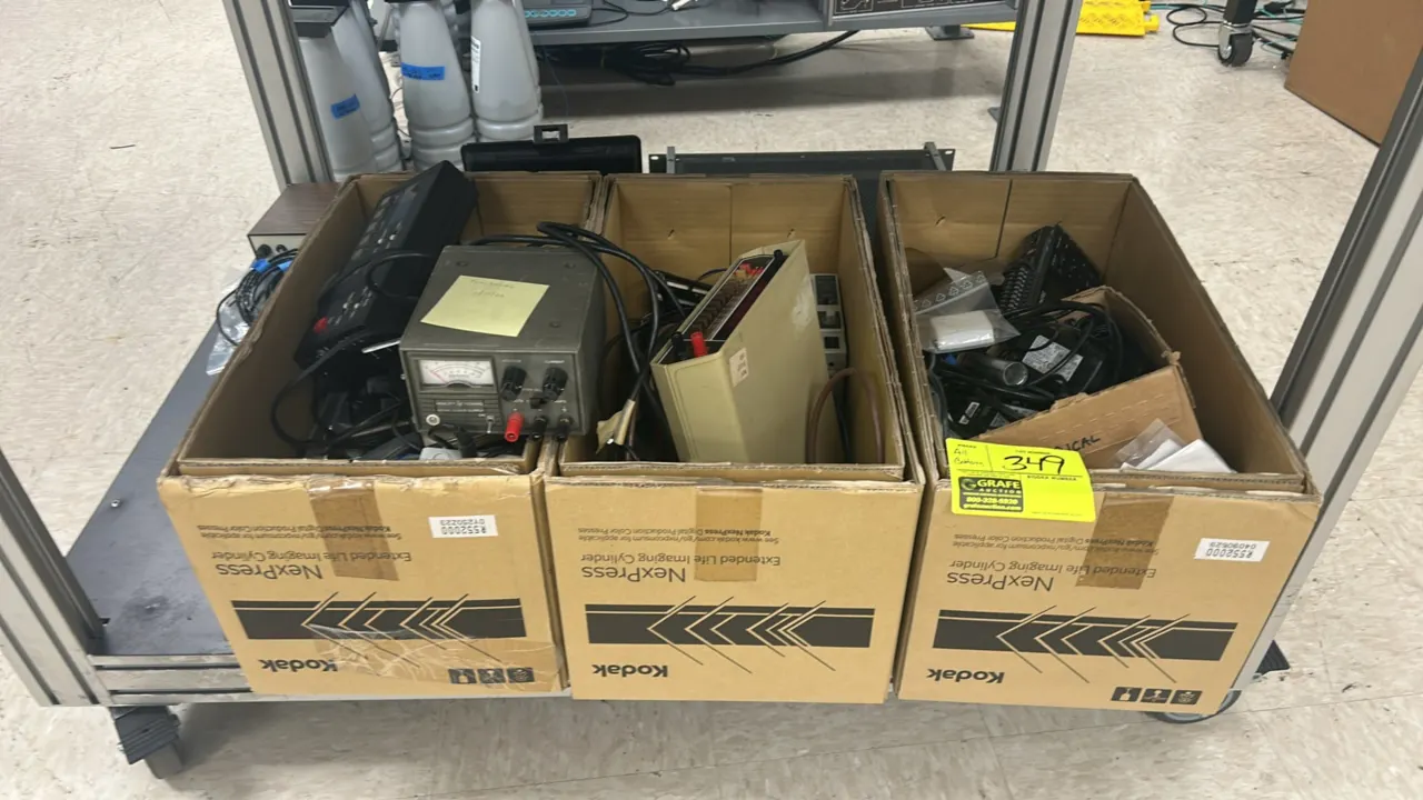 Electronic test and bench equipment lot. Includes Keithley 177 Microvolt DMM, vintage Hewlett Packard 6214A DC power supply, Circuit Specialists CSI15