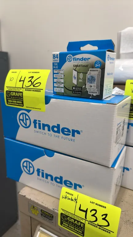 Finder 84.02.0.024.0000 SMARTimer multifunction digital timer relays. Features NFC smartphone programming compatibility, backlit digital display, two