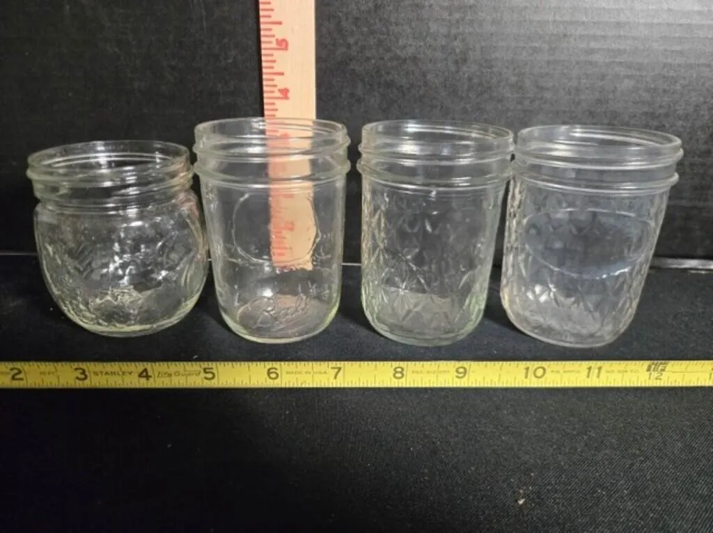 4 small canning jars; 3 jars 3 3/4", One 3" jar