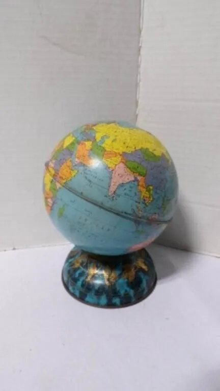 Vintage Lithograph "World Globe" Coin/Money Bank