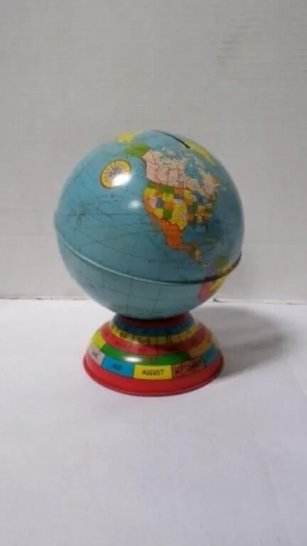 Vintage Lithograph "World Globe" Coin/Money Bank