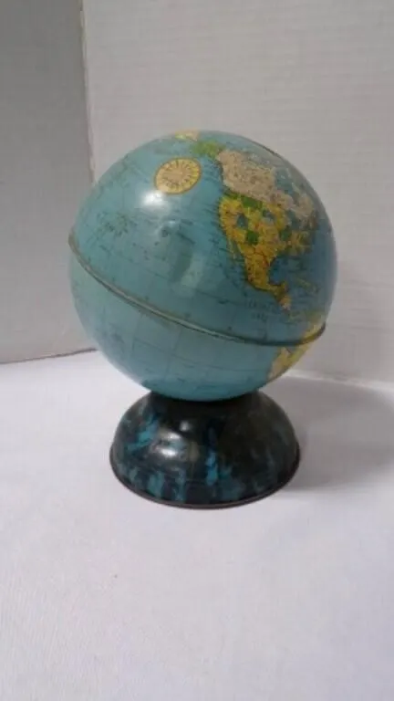 Vintage Lithograph "World Globe" Coin/Money Bank