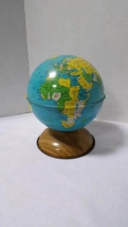 Vintage Lithograph "World Globe" Coin/Money Bank