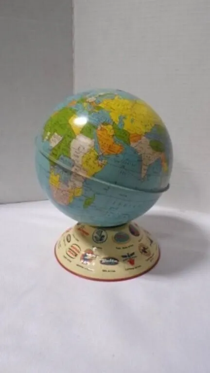 Vintage Lithograph "World Globe" Coin/Money Bank