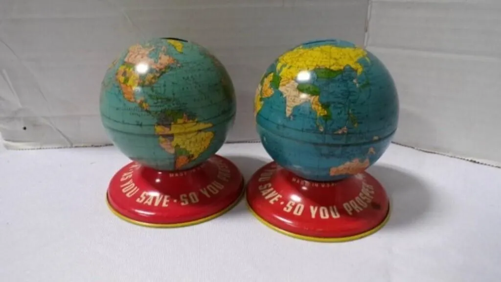 Vintage Lithograph "Globe Bank" Mini Coin Banks