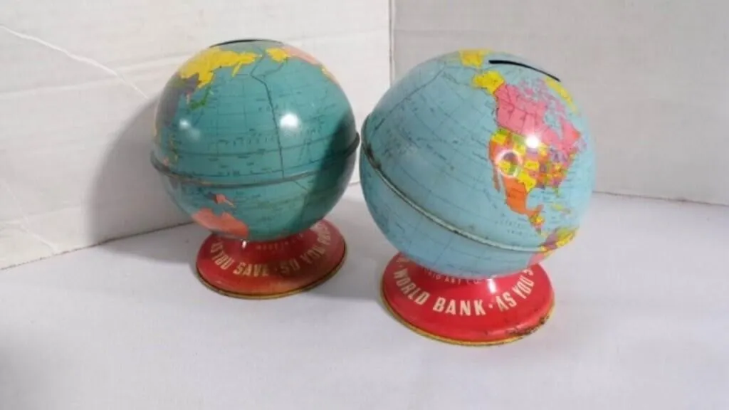 Vintage Lithograph "World Globe" Coin/Money Banks
