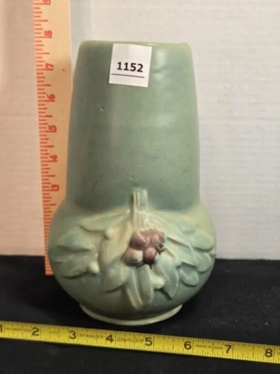 Vintage Sage Green stovepipe pottery vase