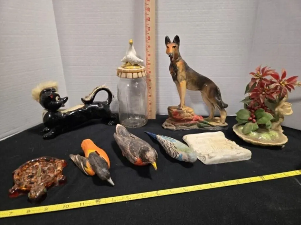 Saki cup holder, clay GSD, 3 model birds, ashtray