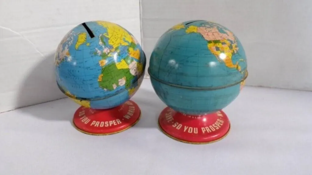 Vintage Lithograph "World Globe" Coin/Money Banks