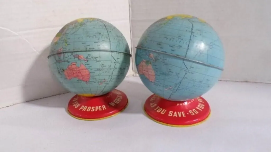 Vintage Lithograph "World Globe" Coin/Money Banks