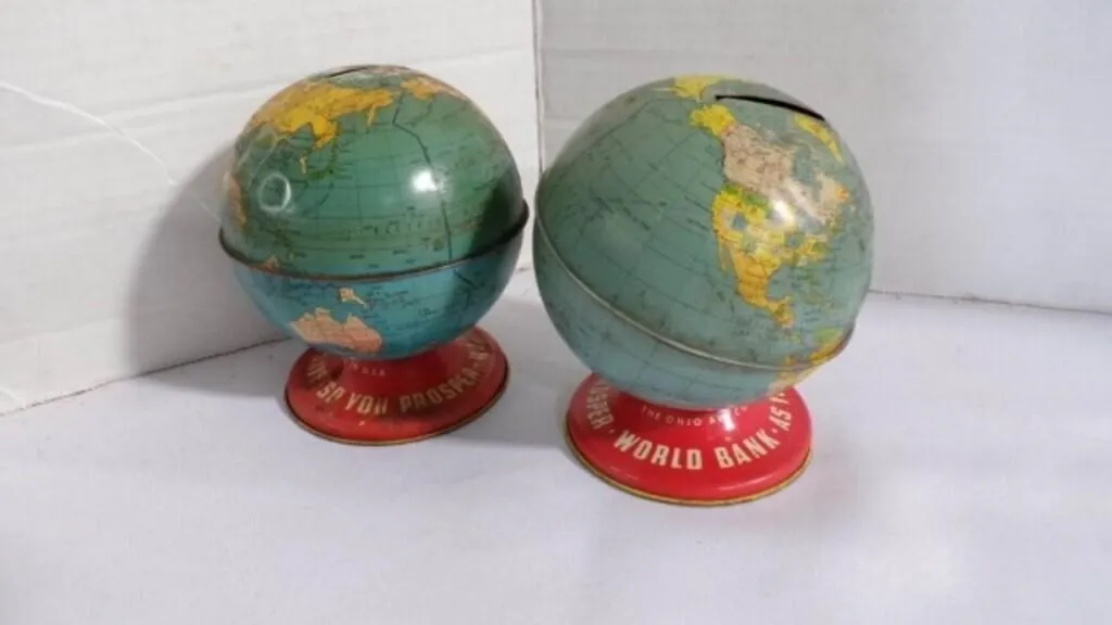 Vintage Lithograph "World Globe" Coin/Money Banks
