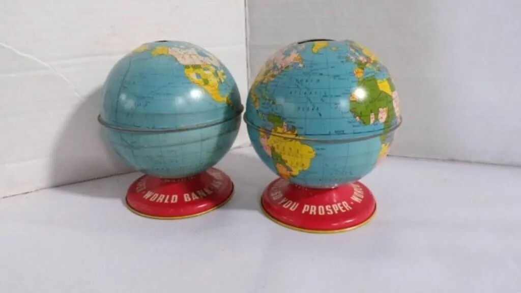 Vintage Lithograph "World Globe" Coin/Money Banks