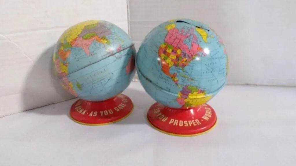 Vintage Lithograph "World Globe" Coin/Money Banks