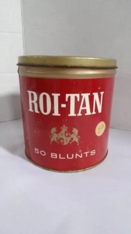 Vintage Red ROI-TAN 50 Blunts Cigar Round Tin Can