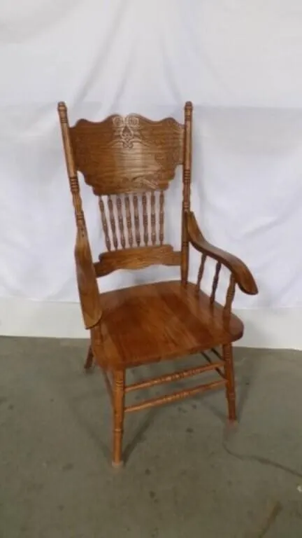 Antique American Press-Back Oak Captain's Armchair