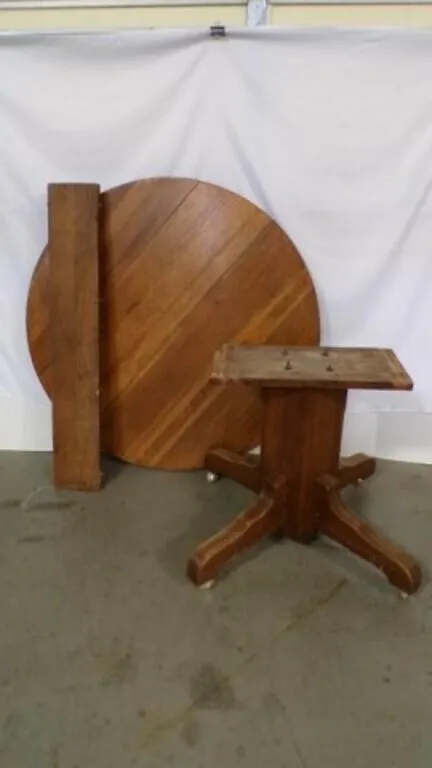 Disassembled Antique Wood Pedestal Dining Table