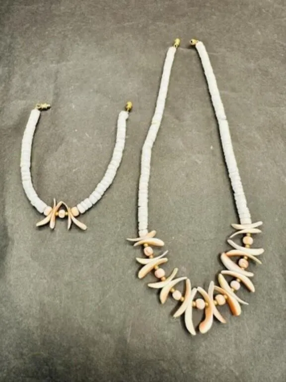 Vintage White Puka Shell & Pink Shell Statement