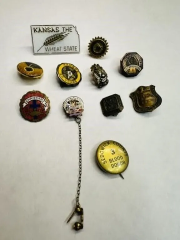 Kansas Themed Awards Pins, Eastern Star, 4-H Blood