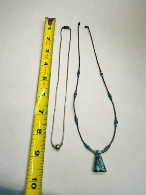 2 Silver? Necklaces-do not Adhere to magnet, Turq