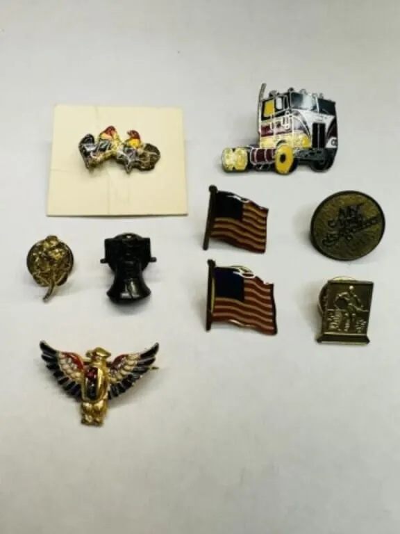 Tie Tack Lapel Pins-Semi Truck, Flags, Eagles Rose