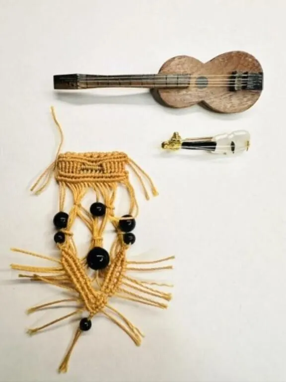 2 Guitar Brooches Pins & Macrame Brooch Pin