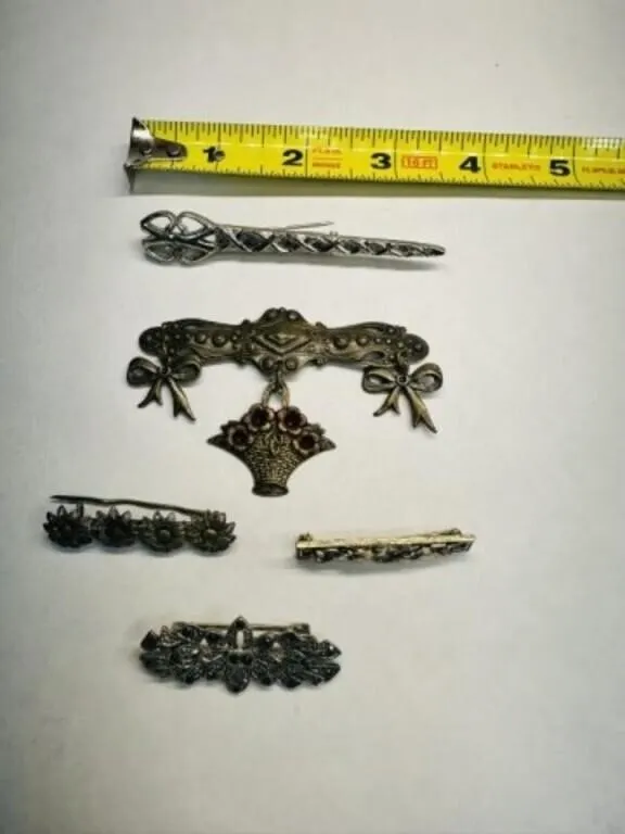 5 Bar Vintage Brooch Pins Brass tone