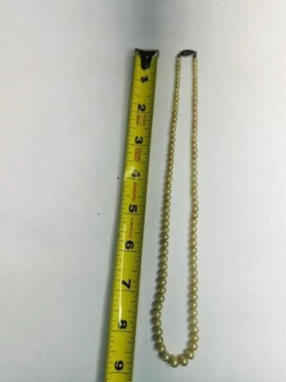 Sterling Pearl Necklace 18", one stone is missing