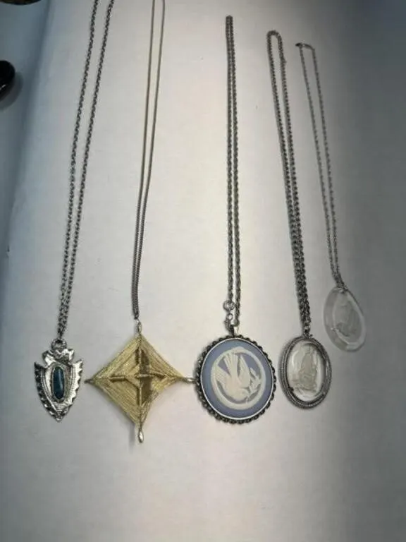 5 Pendant Necklaces-longest 24", Wedgewood pendant