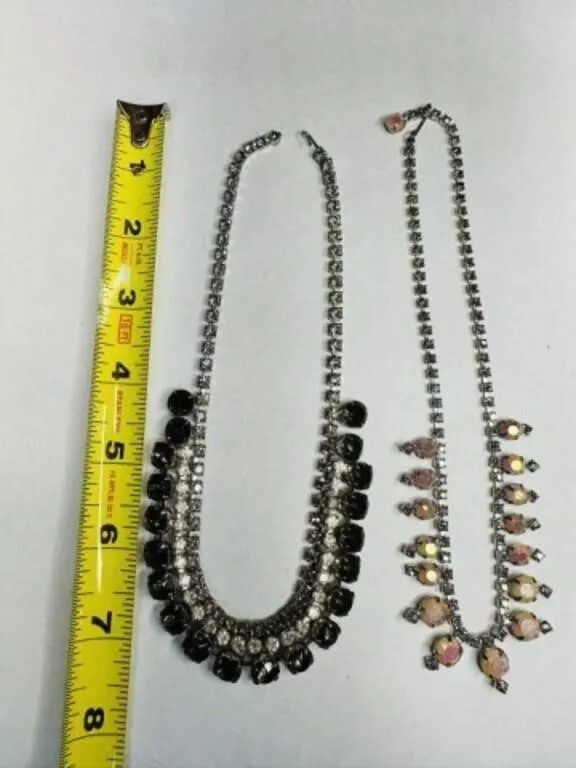 2 Special Event Vintage Rhinestone Necklaces Pink